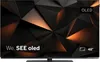 A television screen displaying abstract geometric shapes with orange highlights. Produktbild-Vorschau