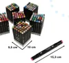 Several sets of alcohol markers are displayed on a white background, with measurement indicators for one set and a single marker in the foreground. Produktbild-Vorschau