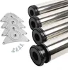 A set of four stainless steel table legs with mounting plates and screws, displayed on a white background. Produktbild-Vorschau