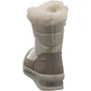 A back view of a beige winter boot with white fur trim. Produktbild-Vorschau