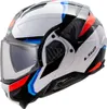 A white motorcycle helmet with blue and red accents, shown from a side-diagonal view. Náhľad obrázku produktu