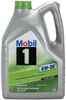 A silver plastic jug of Mobil 1 engine oil with a green cap, set against a white background. Produktbild-Vorschau