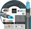 A cross-section of a garden hose is shown, with packaging details and branding. Voir les images du produit