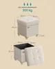 Diagrams showing the dimensions and load capacity of a storage ottoman. Produktbild-Vorschau