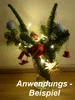 A small Christmas tree arrangement in a vase, decorated with ornaments and LED lights, with text overlay. Produktbild-Vorschau