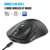 A black wireless gaming mouse is shown on a white background, with a USB-C cable plugged into it. Produktbild-Vorschau