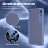 A blue phone case with close-up views of its features against a textured blue background. Produktbild-Vorschau
