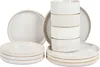 A set of white ceramic dishes, including plates and bowls, stacked and arranged on a white background. Náhľad obrázku produktu