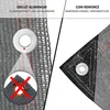 Close-up views of a fence screen's aluminum eyelet and reinforced corner. Produktbild-Vorschau