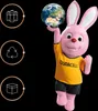 A pink bunny mascot holding the Earth, with icons representing batteries, recycling, and a box. Náhled obrázku produktu