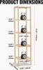 A diagram showing the dimensions of a bamboo shelf unit with kettlebells on each shelf. Podgląd zdjęcia produktu