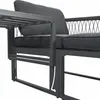 A close-up view of a section of a gray outdoor lounge set, showing the armrest, seat cushion, and part of the backrest with a woven pattern. Produktbild-Vorschau