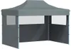 A gray pop-up tent with three walls and windows, set against a white background. Náhled obrázku produktu