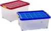 Two plastic storage boxes with lids, one red and one blue, are shown against a white background. Produktbild-Vorschau