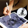 A person is using a stylus on a tablet, with a close-up inset of a magnetic mount. Produktbild-Vorschau