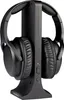 A pair of black over-ear headphones resting on a black charging stand. Produktbild-Vorschau