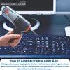 A hand holding a mini vacuum cleaner over a keyboard. Produktbild-Vorschau