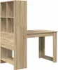 A wooden desk with a bookshelf attached to the side, shown against a white background. Náhled obrázku produktu