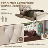 A collage of images showcasing a bed frame with storage drawers and an adjustable headboard, along with close-ups of the fabric and features. Anteprima dell’immagine prodotto