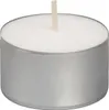 A close-up studio shot of a single white tea light candle in a silver aluminum cup. Podgląd zdjęcia produktu