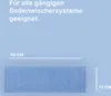 A blue microfiber mop pad is shown with dimensions indicated by text and lines. Produktbild-Vorschau
