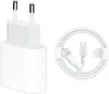 A white USB-C power adapter and a white USB-C to Lightning cable are shown against a white background. Produktbild-Vorschau