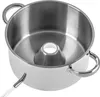 A stainless steel pot with a central cone-shaped insert and two handles, with a white tube extending from the side. Produktbild-Vorschau