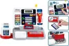 A collage of images showing a toy cash register with various accessories and close-ups of its features. Produktbild-Vorschau