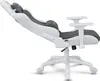 A white and gray gaming chair is shown from the side. Produktbild-Vorschau