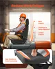 A man is sitting in a forklift seat, demonstrating its ergonomic features. The image is split into two sections, with the top showing the seat in use and the bottom showing a close-up of the cushioning. Podgląd zdjęcia produktu