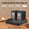 A restaurant pager system with multiple pagers on a charging base, placed on a wooden table next to a plate with food. Anteprima dell’immagine prodotto
