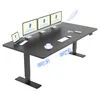 A black height-adjustable desk with multiple monitors, a laptop, a coffee cup, and a mouse. Podgląd zdjęcia produktu