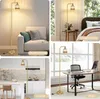 Collage of a gold floor lamp in different room settings: living room, bedroom, kitchen, and office. Anteprima dell’immagine prodotto