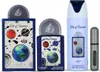 A collection of three perfume bottles and a travel atomizer, all with a space-themed design. Produktbild-Vorschau