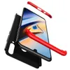 A disassembled smartphone case with a red bumper and a black back cover, shown with a smartphone screen. Produktbild-Vorschau