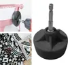 A collage showing a knitting machine adapter in use, a close-up of the adapter, and a knitted item. Produktbild-Vorschau