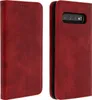 A red flip cover wallet case for a Samsung Galaxy S10 is shown from two angles. Produktbild-Vorschau