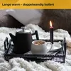 A black teapot and a mug of hot beverage are placed on a tray on a fluffy white blanket, with a lit candle nearby. Produktbild-Vorschau