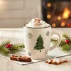 Becher aus Steingut mit grün-weißem Weihnachtsbaum-Motiv, Produktbild-Vorschau 3