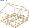 A diagram of a wooden house-shaped bed frame with dimensions indicated. Anteprima dell’immagine prodotto