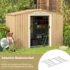 A garden shed with gardening equipment and a base frame shown in the foreground. Podgląd zdjęcia produktu