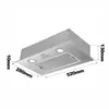 A silver kitchen range hood with dimensions indicated by text. Voir les images du produit