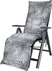 A gray recliner chair cushion with a floral and text pattern, shown against a white background. Produktbild-Vorschau