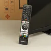 A remote control for a Telefunken TV is placed in front of the TV and a cardboard box. Produktbild-Vorschau