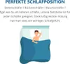 Illustration of a person sleeping comfortably in bed under a duvet, with text promoting a perfect sleeping position and a comfortable duvet. Produktbild-Vorschau