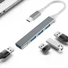 A USB C hub with multiple USB ports and connected USB devices, placed on a white background. Produktbild-Vorschau