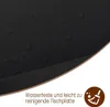 A close-up of a black tabletop with water droplets, highlighting its water-resistant and easy-to-clean surface. A broom icon is also present. Náhľad obrázku produktu