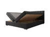 A black upholstered bed frame with its storage compartment open, revealing the interior. Produktbild-Vorschau