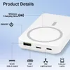 Product details of a white power bank with wireless charging capabilities. Produktbild-Vorschau