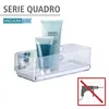 A clear product shot of a bathroom shelf with two bottles of toiletries, set against a white background. A graphic indicating no drilling is present in the bottom right corner. Produktbild-Vorschau